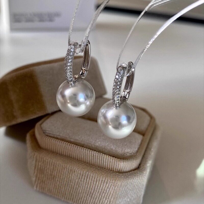 Pearl Silver Huggie Earrings product image