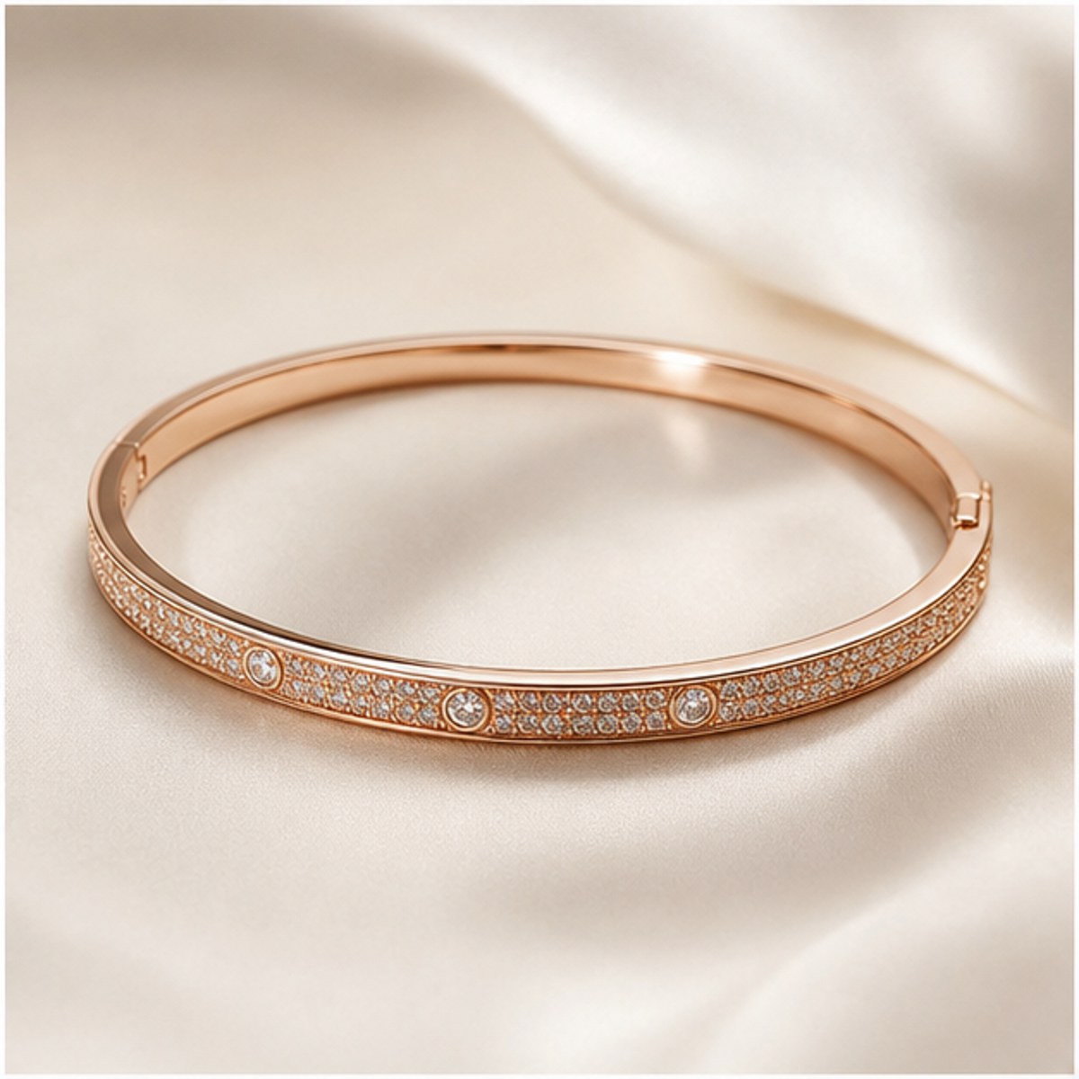 Rose-gold bangle on cream silk